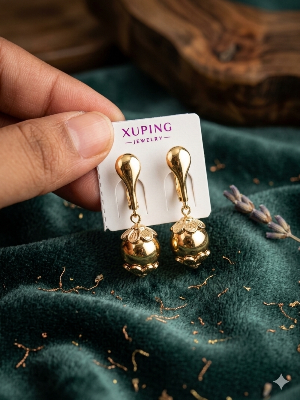 Xuping Gold Floral Cap Drop Earrings